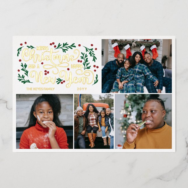 Carte De Vœux En Aluminium Berries 4 Photos Joyeux Noël Bonne année (Recto)