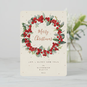 Carte De Vœux En Aluminium Berries rouges+Eucalyptus couronne de Noël non pho