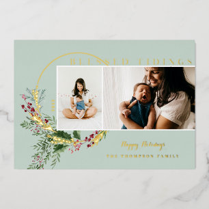 Carte De Vœux En Aluminium Bienheureux Tidings Aquarelle Verdure Wreath Photo