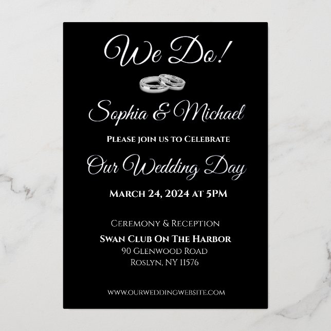 Carte De Vœux En Aluminium Black and White Affair-We Do! Mariage (Recto)