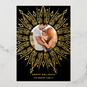 Carte De Vœux En Aluminium Black & Gold sunburframe art déco photo
