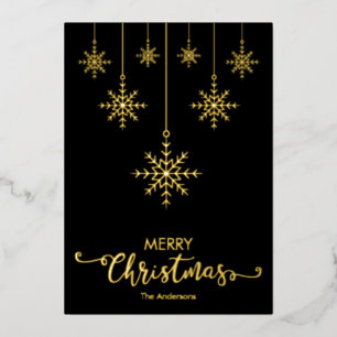 Carte De Vœux En Aluminium Black Joyeux Noël Snowflakes Gold