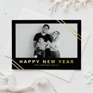 Carte De Vœux En Aluminium Black Modern Stripes Photo Bonne année