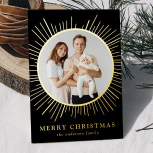 Carte De Vœux En Aluminium Black Sunburst Joyeux Noël 2 Photo