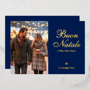 Carte De Vœux En Aluminium Blue Buon Natale e Felice Anno Nuovo Script Photo