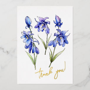 Carte De Vœux En Aluminium Bluebell Flower "Merci" ! Modifiable