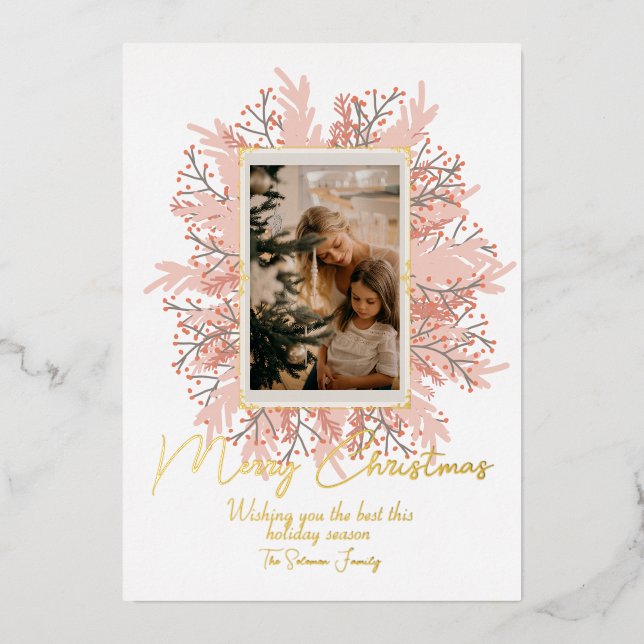Carte De Vœux En Aluminium Boho Holiday Wreath Christmas Photo (Recto)
