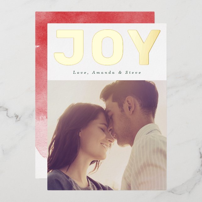 Carte De Vœux En Aluminium BOLD GOLD JOY Photo de Noël (Recto/Verso)