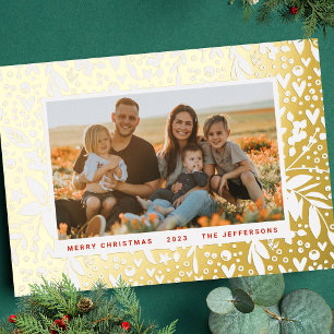Carte De Vœux En Aluminium BOLD Joyeux Noël Or ReD cadre botanique