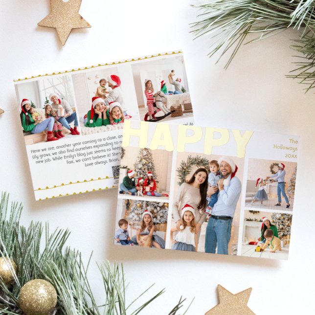 Carte De Vœux En Aluminium Bold Moderne Huit Photo Happy Gold (Créateur téléchargé)