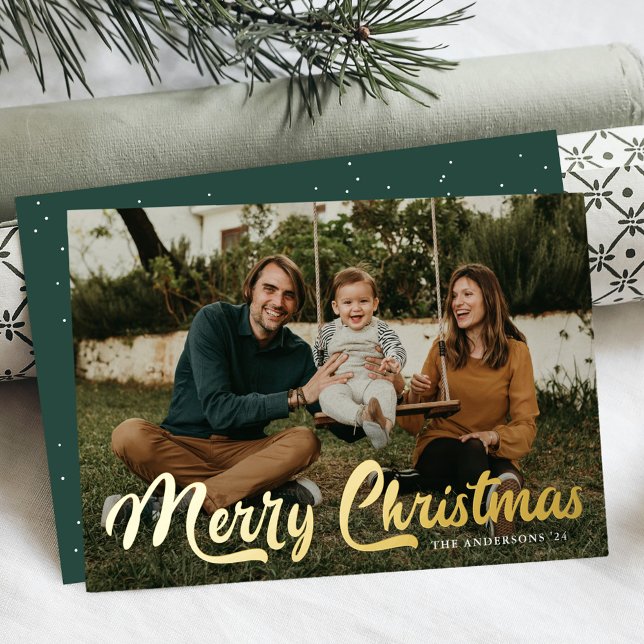 Carte De Vœux En Aluminium Bold Retro Script Joyeux Noël 2 Photo (Créateur téléchargé)