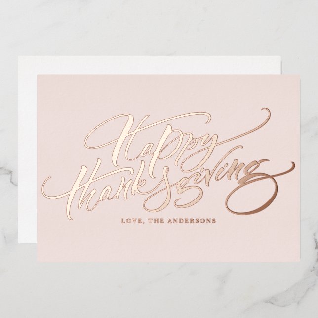 Carte De Vœux En Aluminium Bon thanksgiving de calligraphie moderne rose Gold (Recto/Verso)