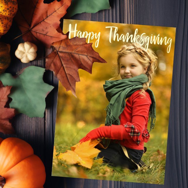 Carte De Vœux En Aluminium Bon thanksgiving Script superposition Photo Chic G (Créateur téléchargé)