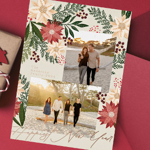 Carte De Vœux En Aluminium Bonne année 2025 Poinsettia Multi Photo