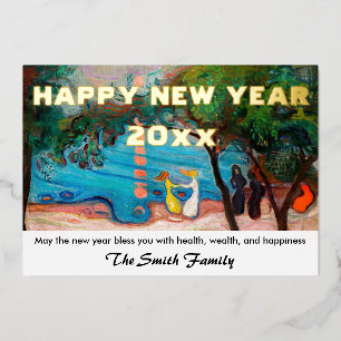 Carte De Vœux En Aluminium Bonne année de Danse sur la plage par Munch