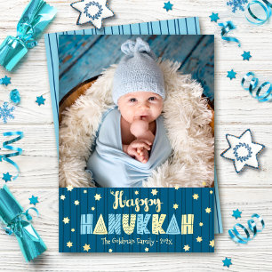 Carte De Vœux En Aluminium Bonne Hanukkah Photo Mignon Moderne Or Véritable B