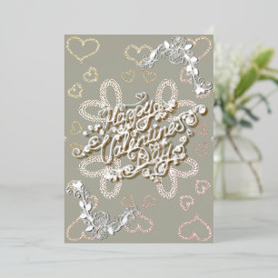 Carte De Vœux En Aluminium Bonne Saint Valentin en lettres d'argent avec rose
