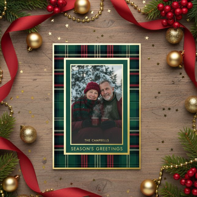 Carte De Vœux En Aluminium Bonnes Fêtes classiques Red Green Plaid Photo (Créateur téléchargé)