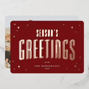 Carte De Vœux En Aluminium Bonnes Fêtes rouges profondes Étoiles rétro Photo