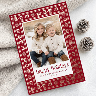 Carte De Vœux En Aluminium bordure à motif étoile scandinave Joyeuses Fêtes