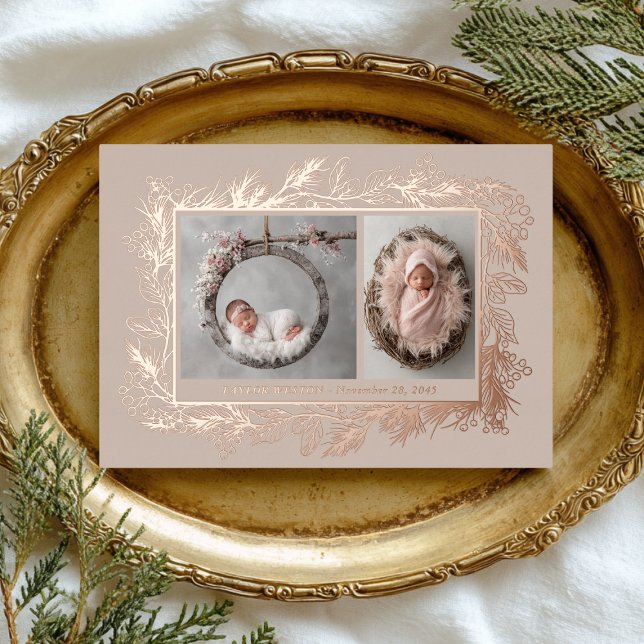 Carte De Vœux En Aluminium Botanical Frame Winter Foliage New Baby Birth (Créateur téléchargé)