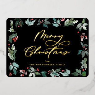 Carte De Vœux En Aluminium Botanique Berry Frame Festif Script de Noël