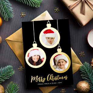 Carte De Vœux En Aluminium Boules de Noël 3 Photos Collage Joyeux Noël 