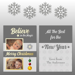 Carte De Vœux En Aluminium boules de Noël étoiles flocon de neige photos gris