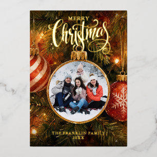 Carte De Vœux En Aluminium Boules de sapin de Noël Photo Élégant