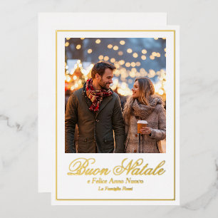 Carte De Vœux En Aluminium Bouon blanc Natale e Felice Anno Nuovo Script Phot
