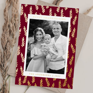 Carte De Vœux En Aluminium Bourgogne et feuillage doré Photo Thanksgiving