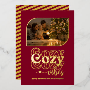 Carte De Vœux En Aluminium Bourgogne & Or Ambiance Cosy Noël Rétro Photo