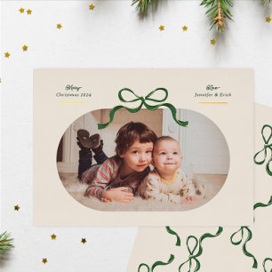 Carte De Vœux En Aluminium Bow vert et or   Joyeux Noël   Oval Photo