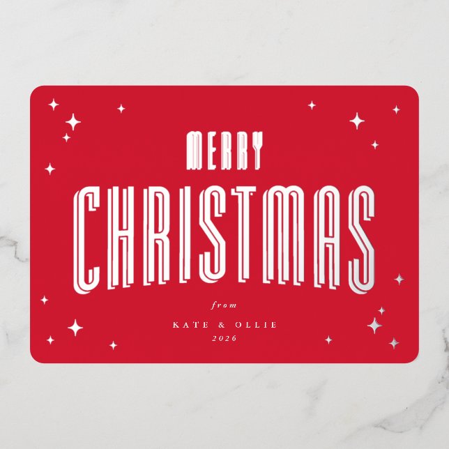 Carte De Vœux En Aluminium Bright Red Joyeux Noël Retro Stations Appartement (Recto)