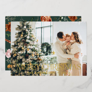 Carte De Vœux En Aluminium Budget de Noël botanique élégant vert floral