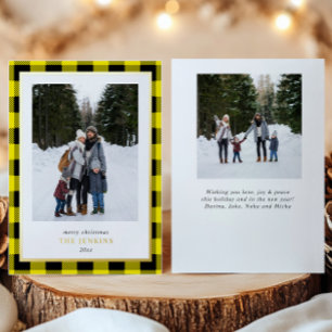 Carte De Vœux En Aluminium Buffle Jaune Moderne Jaune Plaid Noël Deux photos