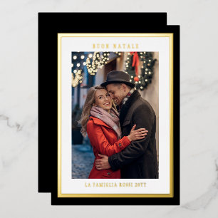 Carte De Vœux En Aluminium Buon Natale Black Gold Simple Photo moderne