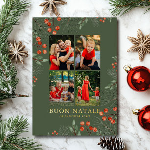 Carte De Vœux En Aluminium Buon Natale Photo Collage Aquarelle Floral