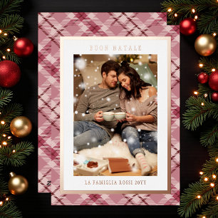 Carte De Vœux En Aluminium Buon Natale Pink Plaid Tartan Photo