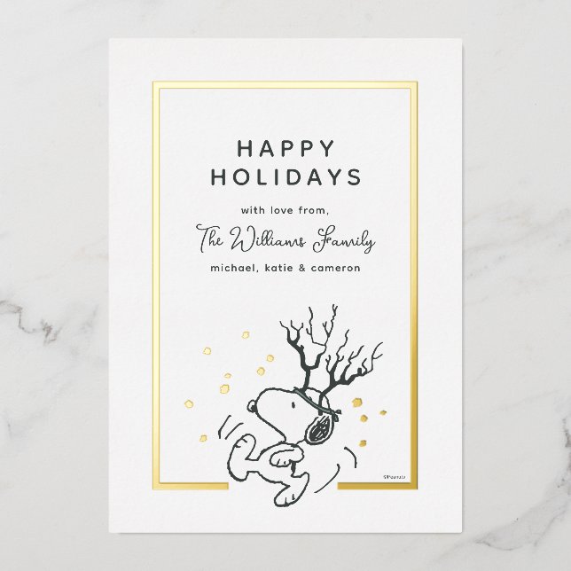 Carte De Vœux En Aluminium cacahuètes | Photo de la famille Snoopy Reindeer (Recto)