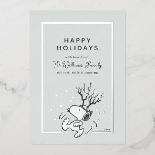 Carte De Vœux En Aluminium cacahuètes Photo de la famille Snoopy Reindeer