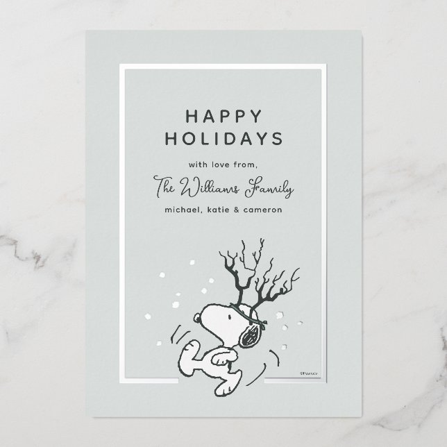 Carte De Vœux En Aluminium cacahuètes | Photo de la famille Snoopy Reindeer (Recto)