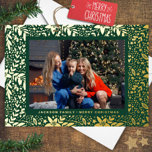 Carte De Vœux En Aluminium Cadre de Noël Botanique Vert & OR Photo