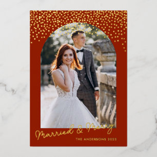 Carte De Vœux En Aluminium Cadre de photo d'arch Mariés & Joyeux Noël Rouge