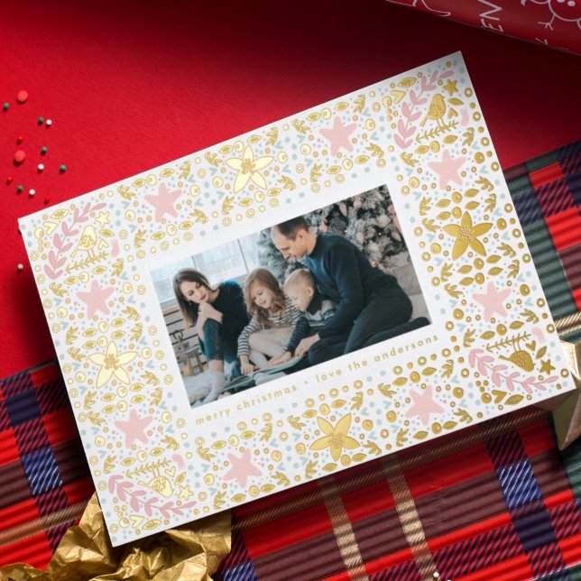Carte De Vœux En Aluminium cadre de thème de noël en or moderne pastel (Créateur téléchargé)