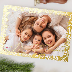 Carte De Vœux En Aluminium cadre or classique Merriest Christmas One Photo