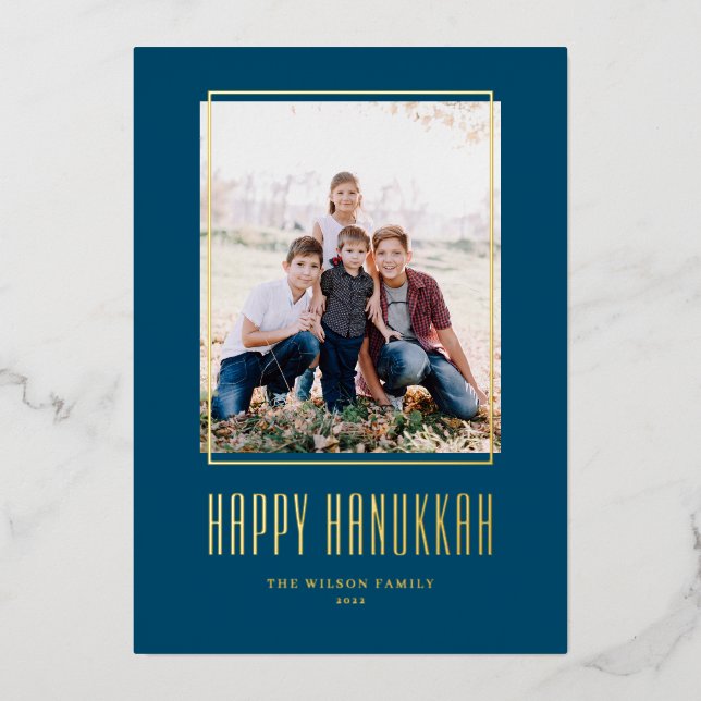 Carte De Vœux En Aluminium Cadre photo moderne Blue Happy Hanoukka (Recto)