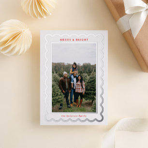 Carte De Vœux En Aluminium Cadre photo simple de pétoncle en argent et blanc