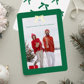 Carte De Vœux En Aluminium Cadre vert moderne Noël Gold Bow Photo