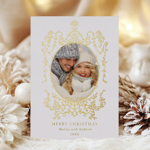 Carte De Vœux En Aluminium Cadre victorien classique Photo de Noël Or